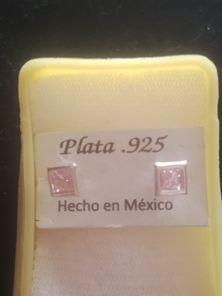 BROQUEL CUADRADO ROSA PLATA .925