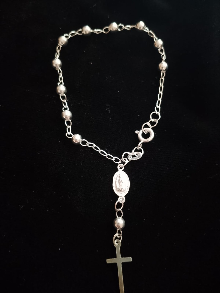 PULSO DECENARIO VIRGEN Y CRUZ PLATA .925
