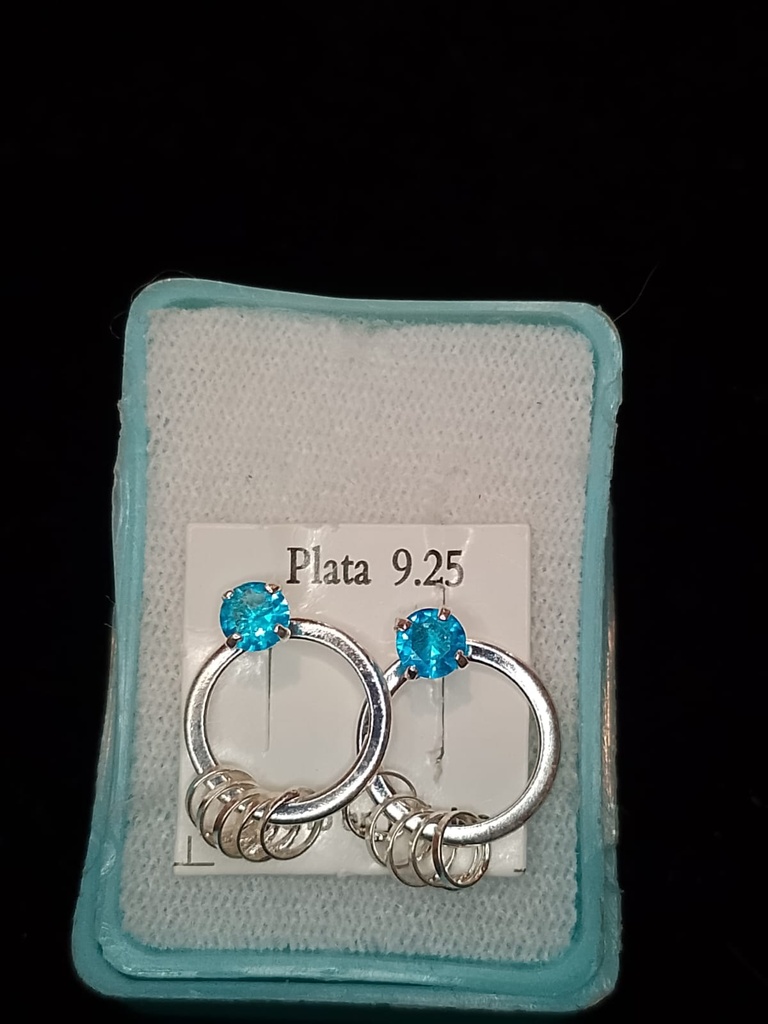 Broquel Con Piedra Azul Y Arracada Plata .925