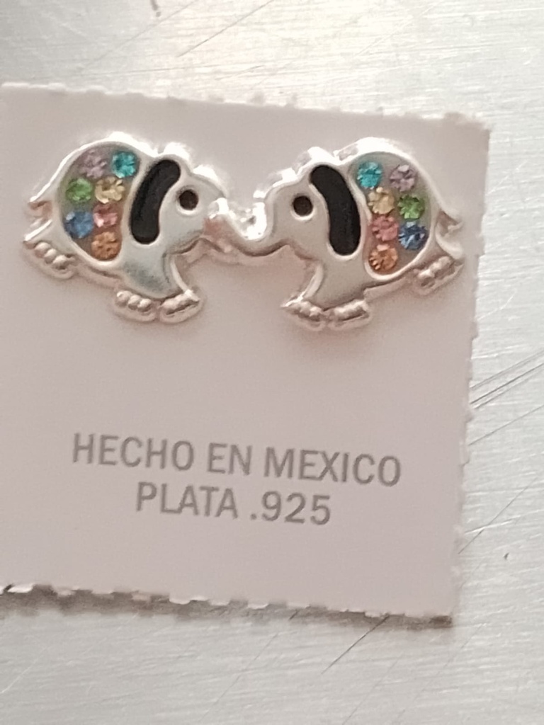 Broquel Elefante Con Piedras De Colores Plata 925