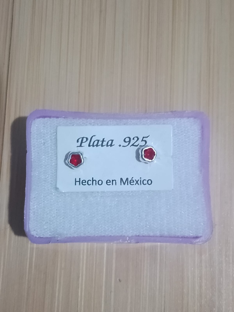 Broquel Flor Con Piedra Roja Plata .925