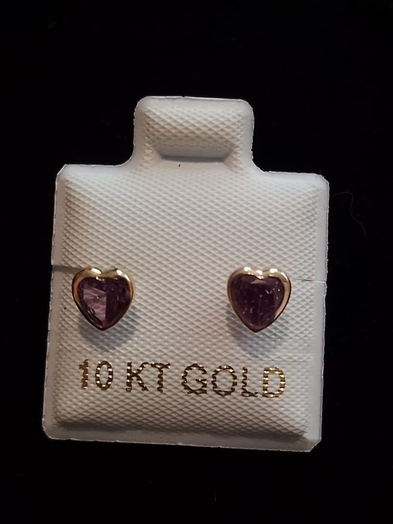 BROQUEL BISEL CORAZON LILA #5 ORO 10K